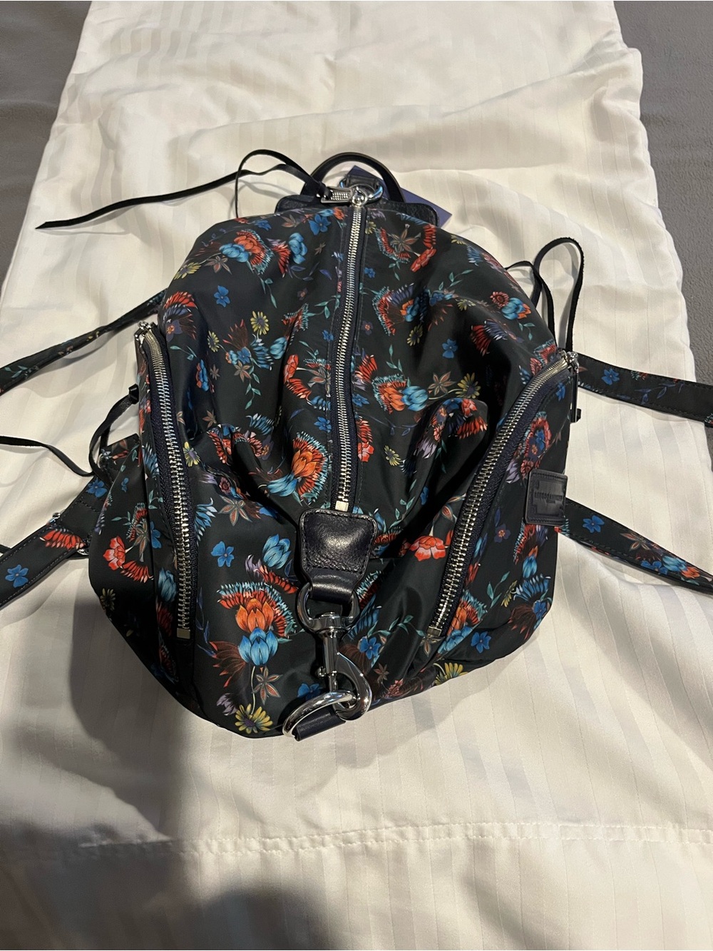Rebecca Minkoff Navy Floral Nylon Drawstring Backpack
